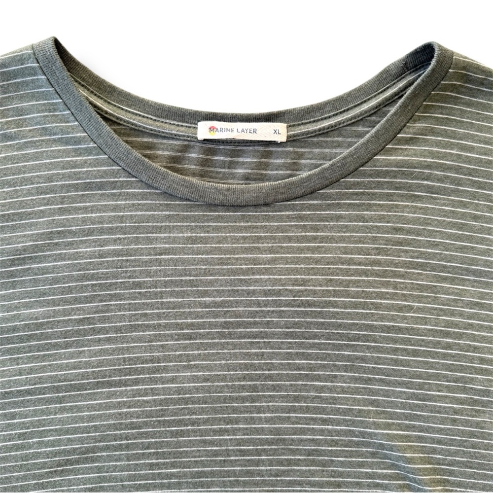 Marine Layer Mens Striped Crew Neck T Shirt Green White Short Sleeve Casual XL - Picture 3 of 6